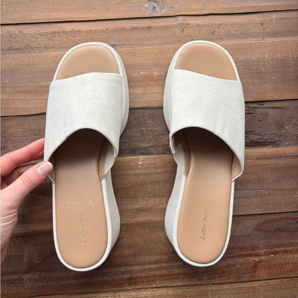 & Other Stories Canvas Cream Platform Mules Chunky Sole Size 38 / US 7